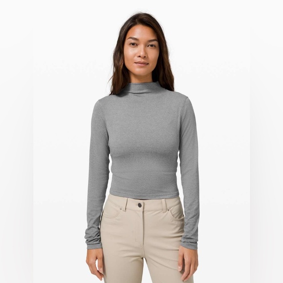 Lululemon All Aligned Mock Neck Long Sleeve Heathered Core Medium Grey Size 6 - Picture 1 of 6